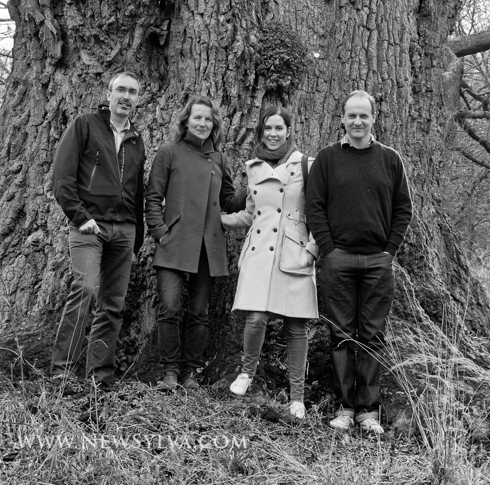 Authors (Gabriel Hemery & Sarah Simblet) with Editors from Bloomsbury (Natalie Hunt & Richard Atkinson) next to a 900 year old oak tree