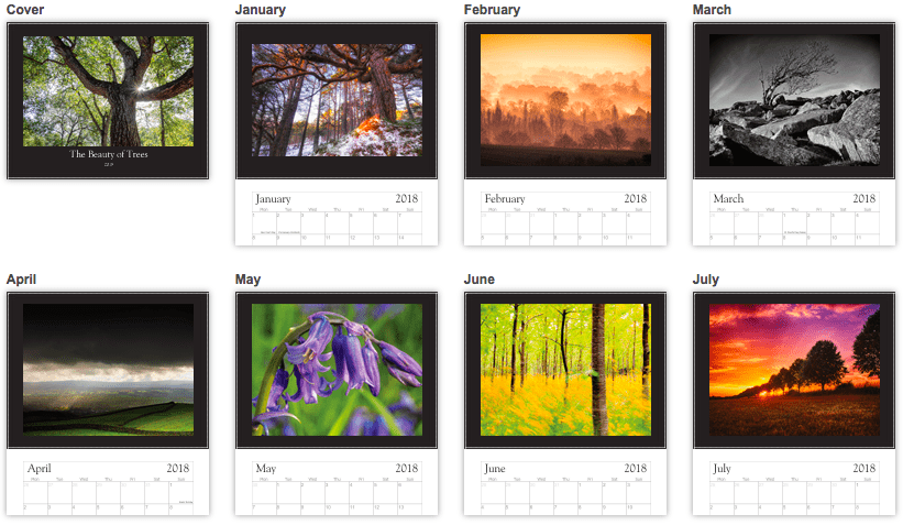 An inside preview of the Beauty of Trees 2018 calendar