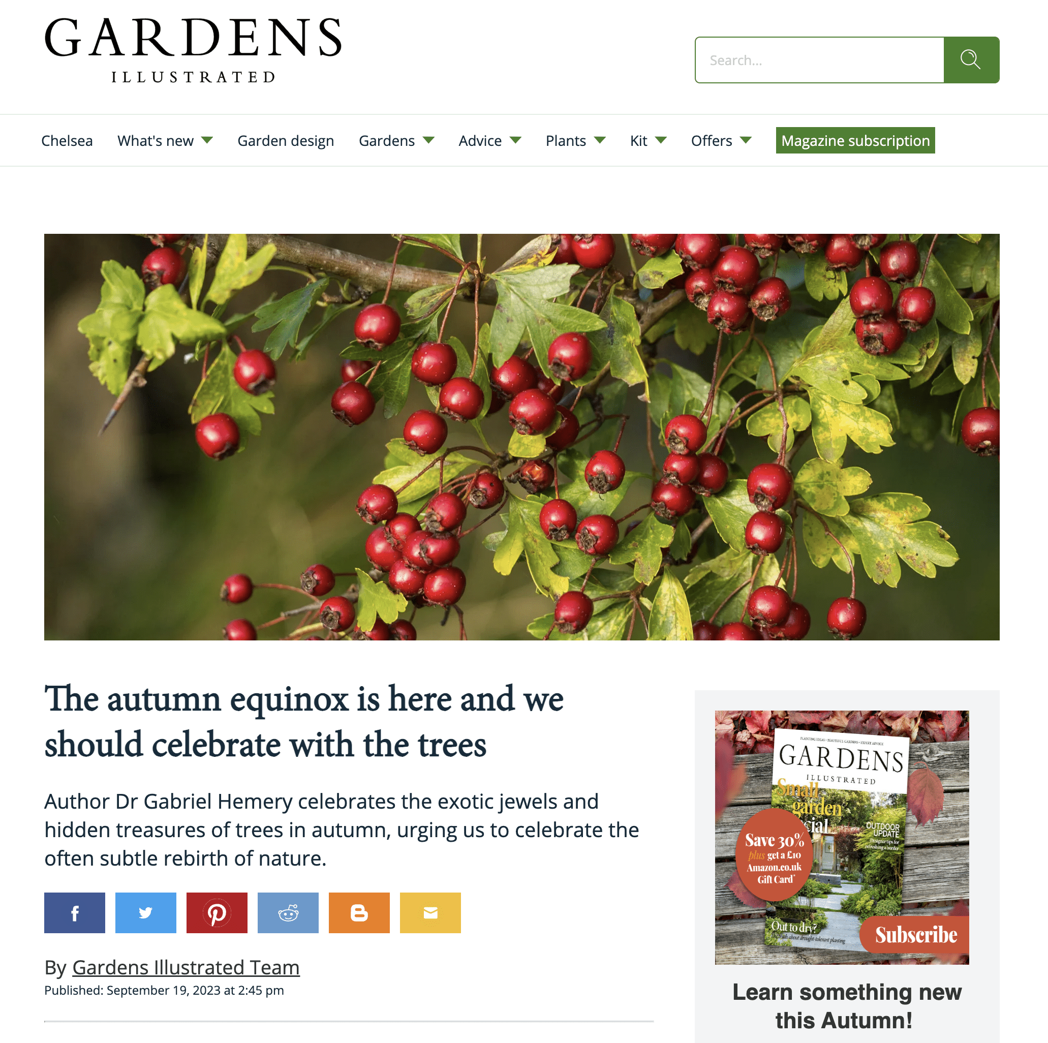 Gardens Illustrated article by Gabriel Hemery September 2023